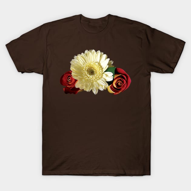 Daisies - White Gerbera Daisy with Rosebuds T-Shirt by SusanSavad